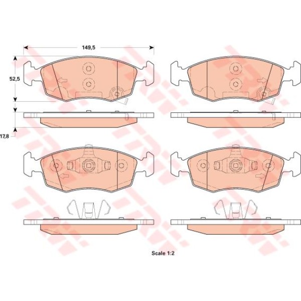 TRW GDB1921 Fren Balatası Ön Panda 12- / Ypsılon 11- 149,5 Mm-52,5 Mm-17,8 Mm 