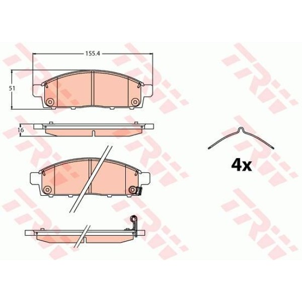 TRW GDB2124 Fren Balatası Ön L200 14- Triton 155,4 Mm-46,4 Mm-16 Mm 