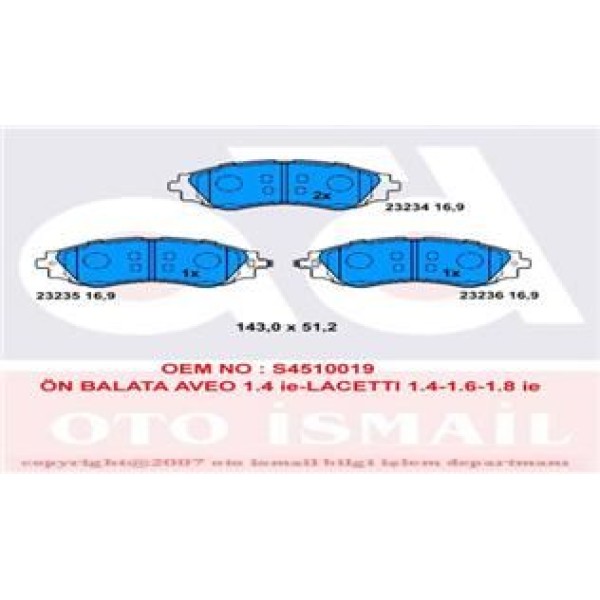 TRW GDB3265 Fren Balatası Ön Rezzo 00- Leganza 97- Nubira 97- 143 Mm-51,5 Mm-17,6 Mm 