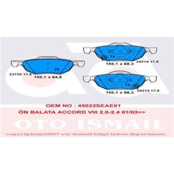 TRW GDB3355 Fren Balatası Ön Accord 03-