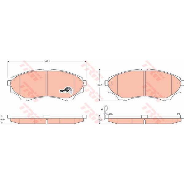 TRW GDB3403 Fren Balatası Ön Ranger 98-12 / B2500 99-06 Bt-50 06-15