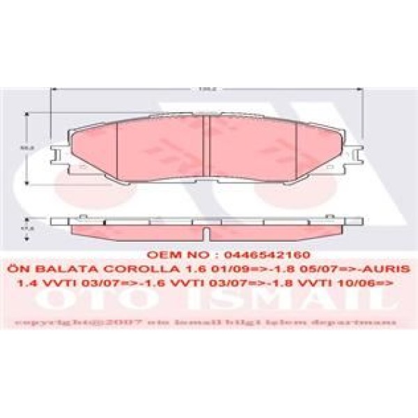 TRW GDB3425 Fren Balatası Ön Corolla 07-12 Benzinli Auris 07-12 Benzinli Urban Cruiser 09- / Trezıa