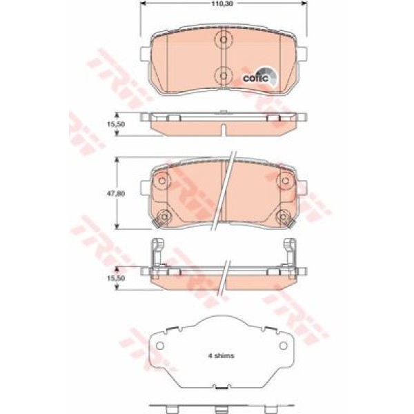 TRW GDB3449 Fren Balatası Arka İx55 08- Starex H1 08- / Carnival 06- 