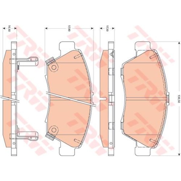TRW GDB3478 Fren Balatası Ön Civic 05-11 Hybrid 136,5 Mm-57,8 Mm- 17,3 Mm 16,5 Mm 