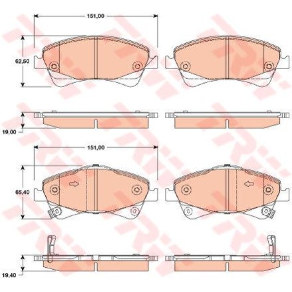 TRW GDB3479 Fren Balatası Ön Auris 07-12 Verso 08- Avensis 08-13 