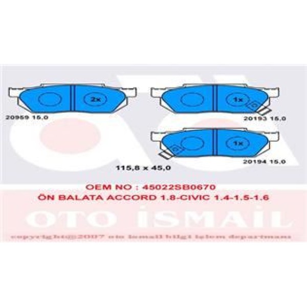 TRW GDB358 Fren Balatası Ön Civic 88-91 Accord 83-85 Crx 83-87 Prelude 86-