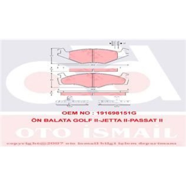 TRW GDB459 Fren Balatası Ön Golf I Golf II 83- Jetta II 84-91 Passat 80- Scırocco 75- Santana 81- / 