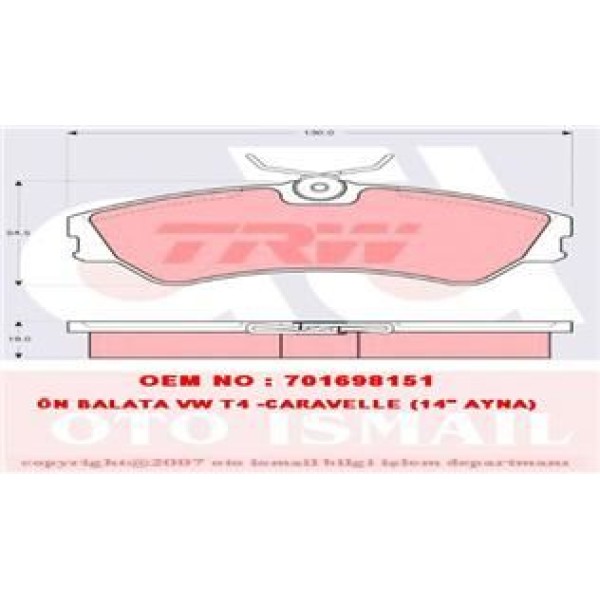 TRW GDB862 Fren Balatası Ön Transporter T4 90-03 14 Jant 130 Mm-54,5 Mm-19 Mm 