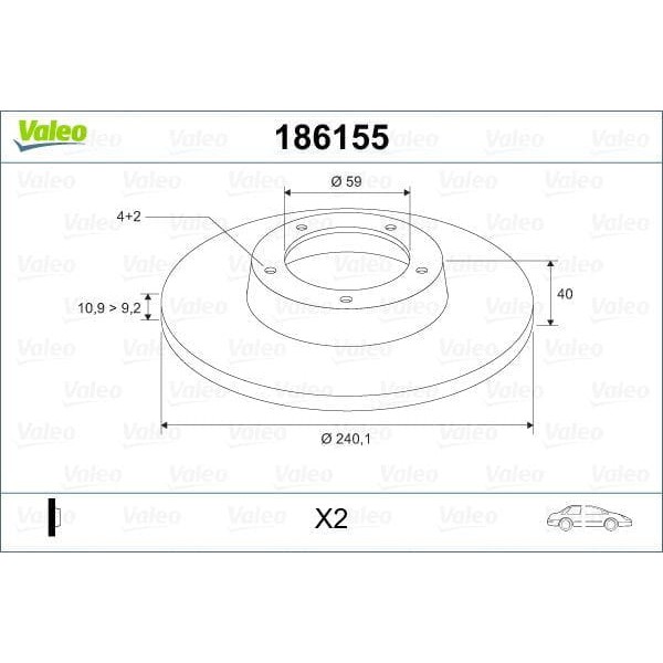VALEO 186155 Fren Diski Ön 500 07- Tempra 2.0 SLX Tipo Marea 96- Bravo I 95- Panda 03- Punto 93- / D