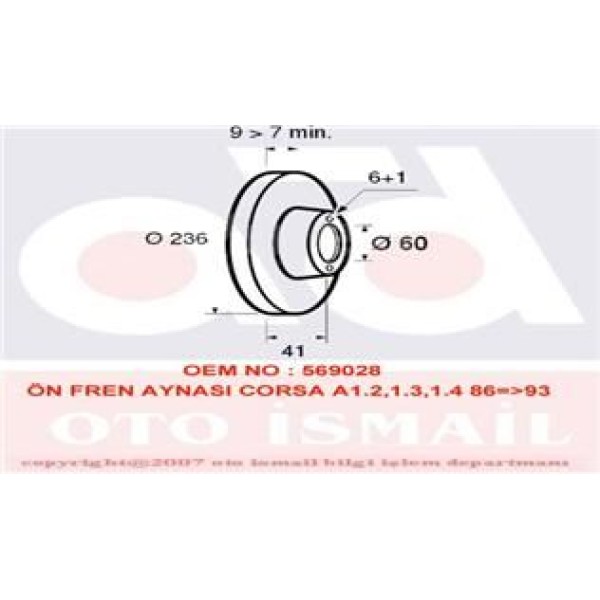 VALEO 186186 Fren Diski Ön Corsa A 82- Kadett D 79- Kadett E 84- Düz 235Mm