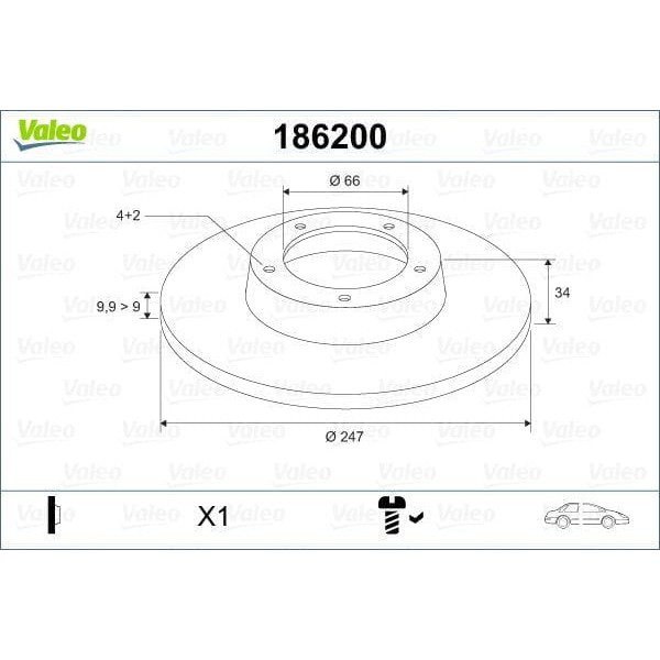 VALEO 186200 Fren Diski Ön 106 91- 205 83-93 / Zx 91-97 Saxo 96- C15 Düz 247,25Mm 