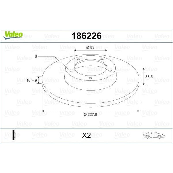 VALEO 186226 Fren Diski Ön Renault 12 Düz 228Mm