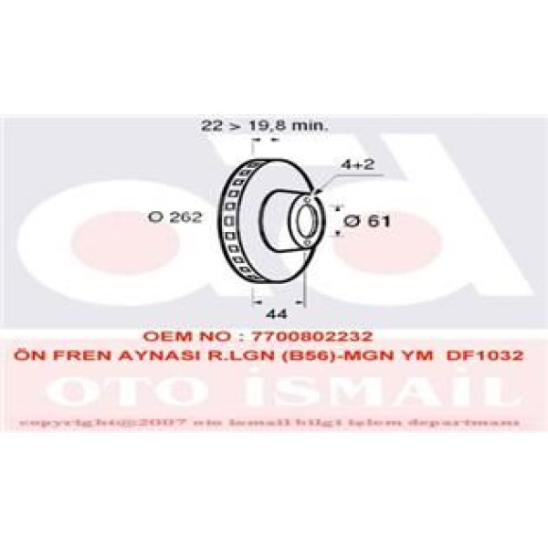 VALEO 186304 Fren Diski Ön Laguna I 94- Safrane I 92- Havalı 262Mm 4 Bijon