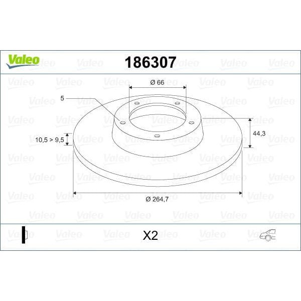 VALEO 186307 Fren Diski Arka Laguna I 95-01 Safrane 92-00 Düz 265Mm 5 Bijon 