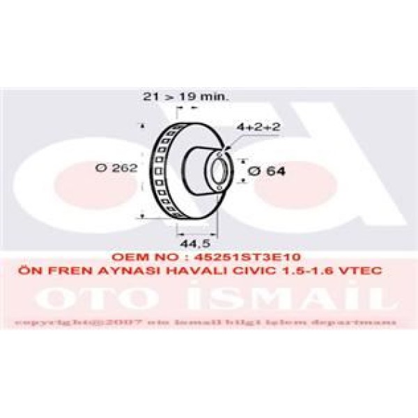 VALEO 186438 Fren Diski Ön Civic V 91-95 / 25 99- 45 99- 200 95- 400 95- / Zr 01- Havalı 262Mm