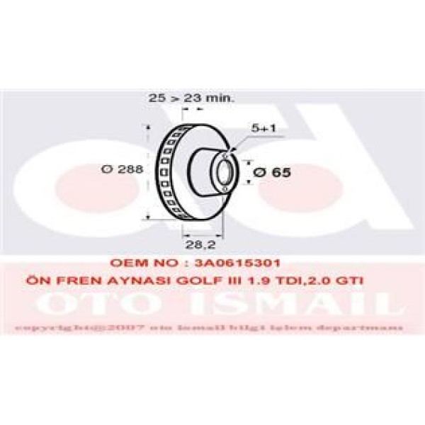 VALEO 186521 Fren Diski Ön Golf III 91- Passat B4 94- Vento 91- Havalı 287Mm