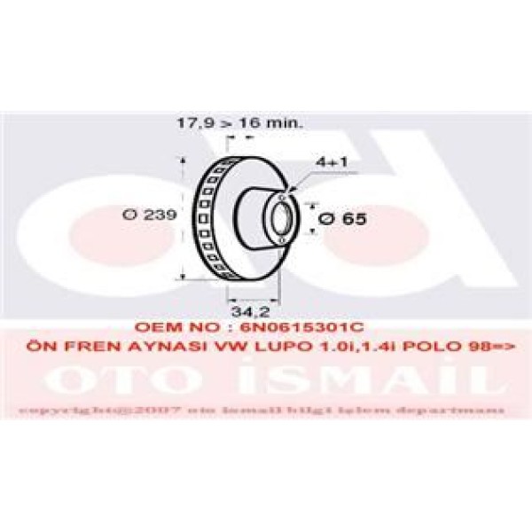 VALEO 186523 Fren Diski Ön Polo III 94- Polo III 99- Lupo 98- / Arosa 97- Havalı 239Mm