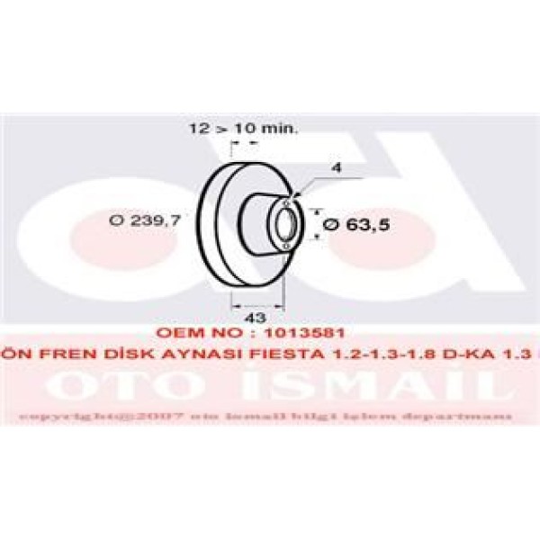 VALEO 186529 Fren Diski Ön Fiesta IV 95- Ka 96- Tourneo Courier 96- / Mazda 121 96- Düz 239Mm 