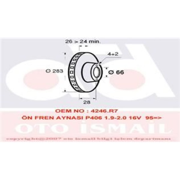 VALEO 186533 Fren Diski Ön 406 95- / Xantıa 93- Havalı 283Mm 