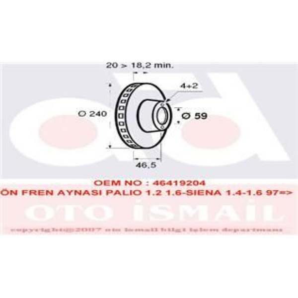 VALEO 186571 Fren Diski Ön Palio 96- Siena 96- Havalı 240Mm