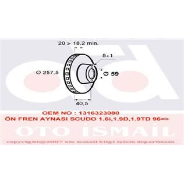 VALEO 186589 Fren Diski Ön Scudo 96- / 806 94- Expert I 95- / Jumpy I 95- Havalı 257Mm