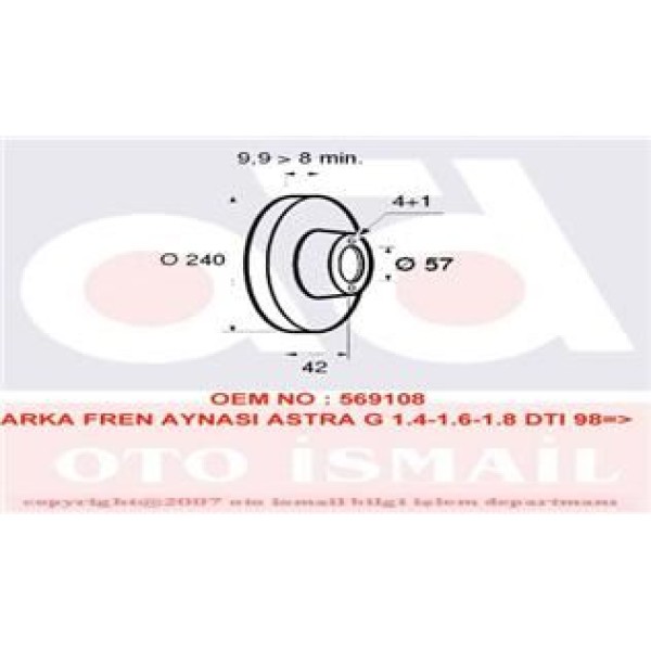 VALEO 186594 Fren Diski Arka Astra G 98- Astra F Classıc 99- Astra H 04- Merıva A 03- Düz 240Mm