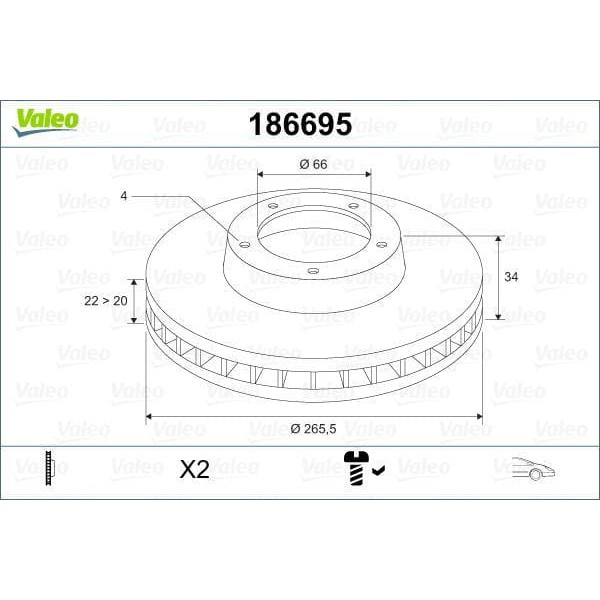 VALEO 186695 Fren Diski Ön 206 98- 207 06- 208 12- 301 12- 307 00- Yeni Model 1007 05- 2008 13- Part