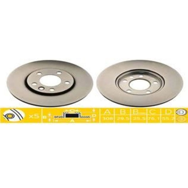 VALEO 186756 Fren Diski Ön Touareg 7L 02- Transporter T5 03- Transporter T6 15- 16 Jant Havalı 308Mm