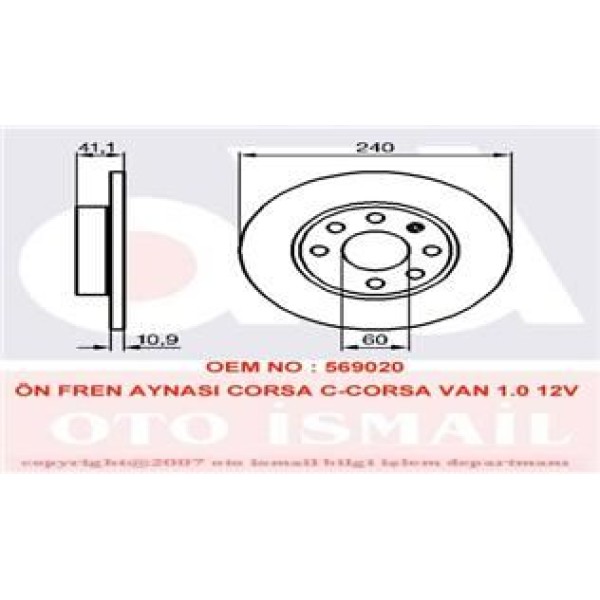 VALEO 186757 Fren Diski Ön Corsa C 00- Düz 240Mm