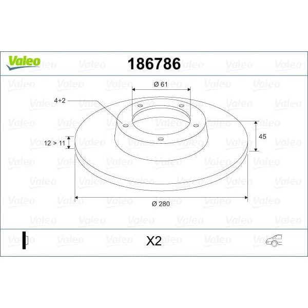 VALEO 186786 Fren Diski Arka Kangoo 01- Düz 280Mm