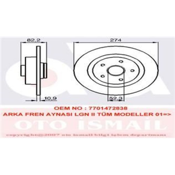VALEO 197312 Fren Diski Arka Laguna II 01- Düz 274Mm 