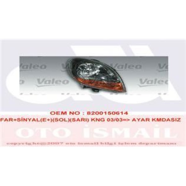 VALEO 43569 Far Sol - Sinyal Kangoo 03-08 Sarı Sinyalli Elektrikli Far Ayar Kumandasız
