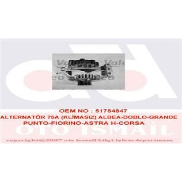 VALEO 439506 Alternatör Linea Doblo Idea Punto 1.3 Jtd 1.3D 1.3Mtj 16V