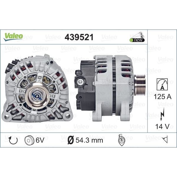 VALEO 439521 Alternatör 106 207 307 407 1.4 1.6 1.6 16V 2.0 16V 1.8 2.0 