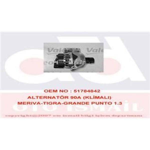 VALEO 439524 Alternatör Grande Punto Tigra / Astra Corsa 1.3 Jtd