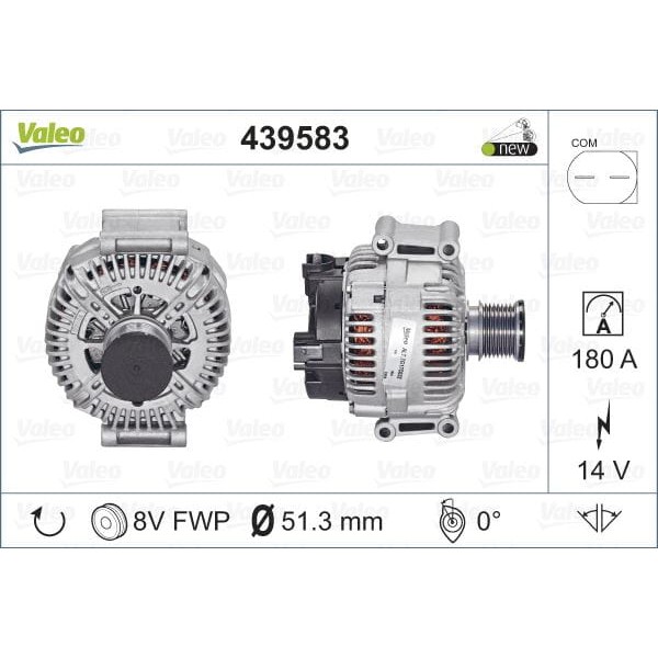 VALEO 439583 Alternatör 14V 180A Mercedes A160-A180-Ml280-Ml320-Ml420-R280-R320-G320-Gl320 