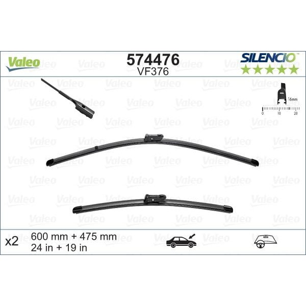 VALEO 574476 Flat Blade X2 Vm376 Xtrm Golf VI Jetta IV 11- 600 - 480 Silecek Binek İthal