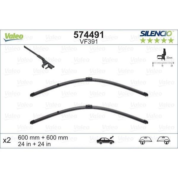 VALEO 574491 Silecek Takımı 60 - 60Cm X2 Flatblade Muz Tipi Mercedes W204 S204 07- C218 X218 W212 T4