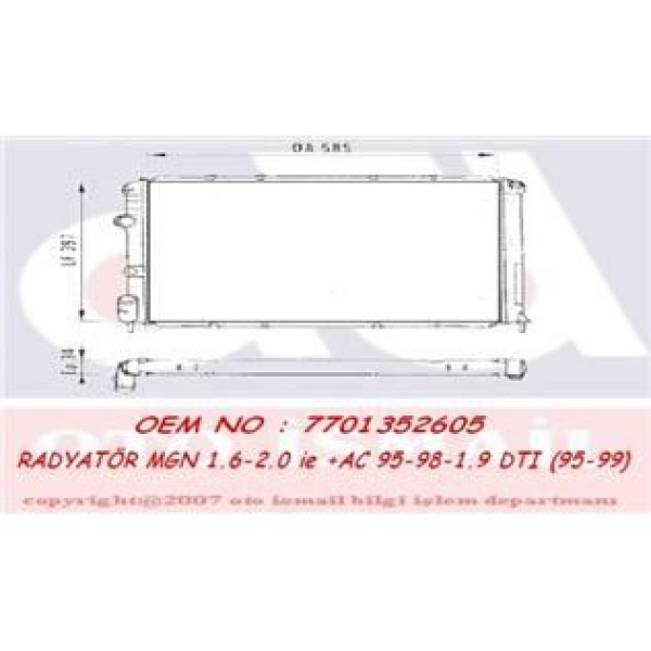 VALEO 731380 Su Radyatörü Megane I 95-98 1.6 8V 2.0 F3R 1.9 F9Q Nac 1.9 F8Q Nac Scenic I 96-98