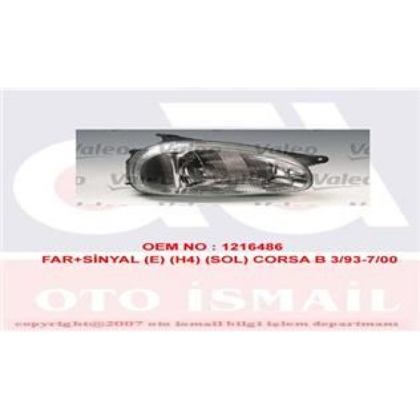 VALEO 85134 Far Sol - Sinyal Corsa B 93- Elektrikli H4