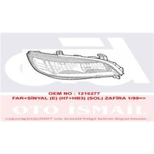 VALEO 87453 Far Sol - Sinyal Zafira A 99- Elektrikli H7 Hb3 