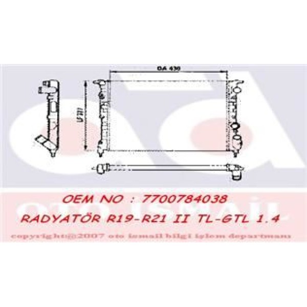 VALEO 883875 Su Radyatörü R19 1.4 Karbüratörlü C2L C2J CLIO I 1.7 1.8 