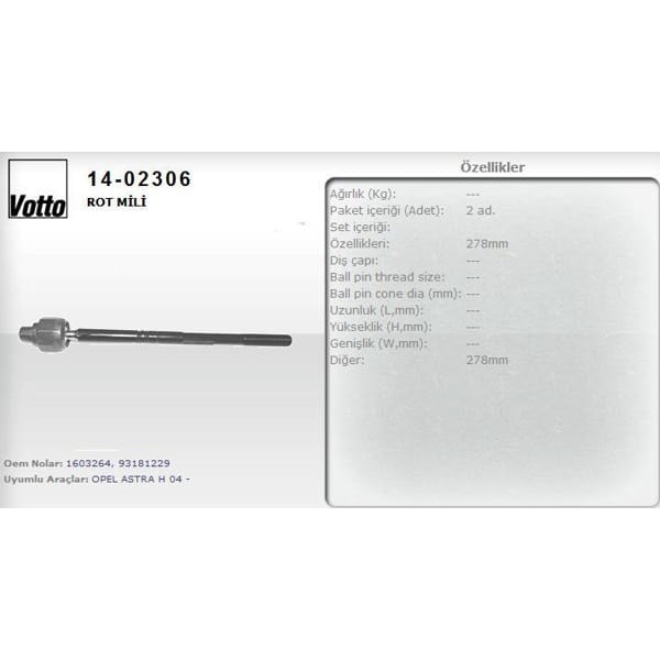 VOTTO 14-2306 Rot Mili Astra G H Zafira 278Mm 