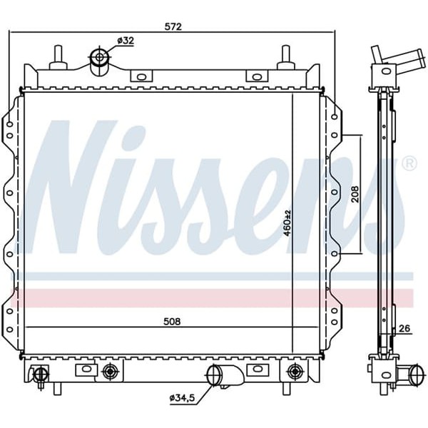 WISCO 5017404AB Su Radyatörü Brazıng Mt-At 460X498X26 Mm Chrysler Pt Cruiser 2.0 00- 