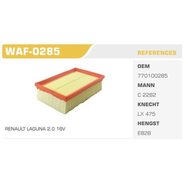 WINKEL WAF-285 Hava Filtresi Laguna I 96-00 Safrane 96-00 2.0 16V 140Hp Koli: 40 Ad.