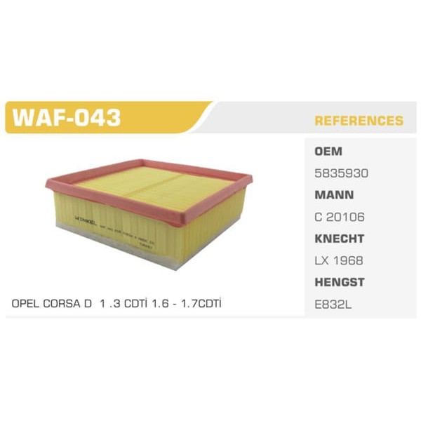 WINKEL WAF-43 Hava Filtresi Linea 07- Doblo 10- Punto 05- / Mıto 08- / Corsa D 10- Combo 12- 1.2 1.3