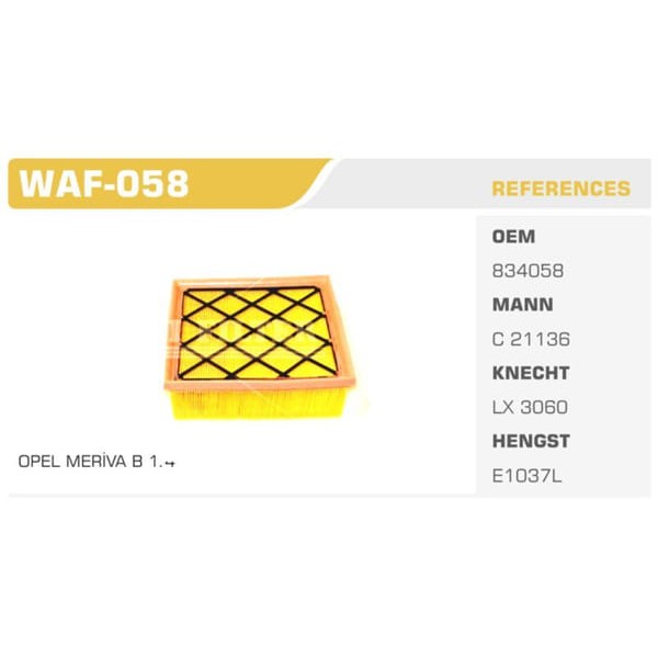 WINKEL WAF-58 Hava Filtresi Merıva 10- 1.3 Cdtı Koli: 40 Ad. 