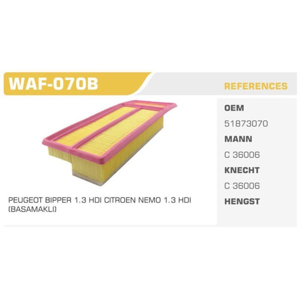 WINKEL WAF-070B Hava Filtresi 500 09- Linea Egea 15- Doblo 10- Yeni Model Fiorino 07- Qubo 08- Panda