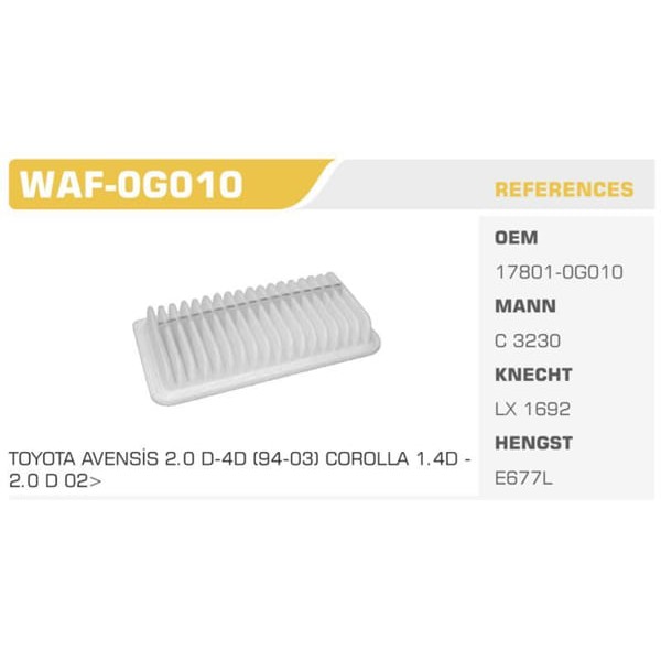 WINKEL WAF-0G010 Hava Filtresi Corolla 04-07 Avensis 03-08 1.4 D4D 2.0 D4D
