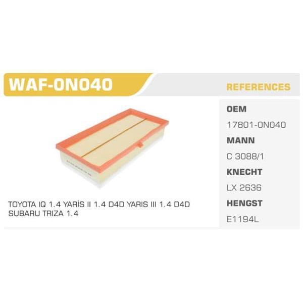 WINKEL WAF-0N040 Hava Filtresi Verso S Yaris 06-11 1.4 D4D Koli: 20 Ad.